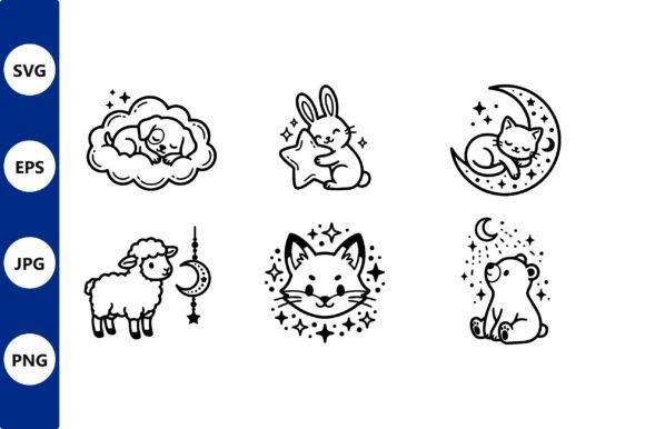 Download Six Cute Sleeping Animal Line Art Vector - Premium Resources