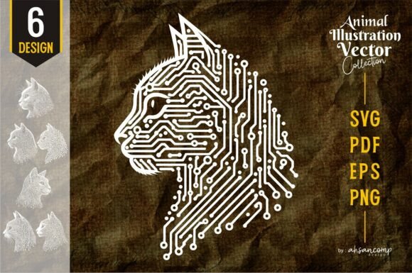 Download Cat Circuit Head – Tech Line Art Animal - Premium Resources
