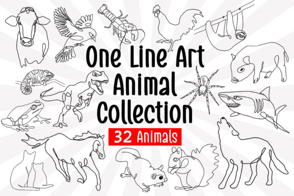 Download One Line Art Animal Drawings 32 Animals - Line art animal Collection